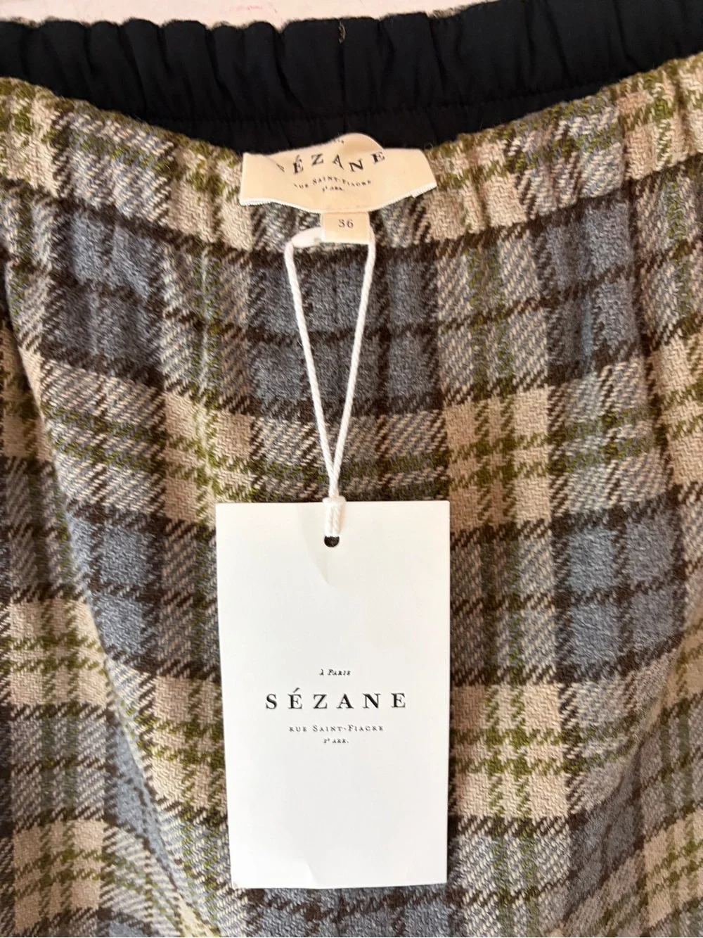 Sezane Plaid Wool and lined Joey Trousers in Gray and Yellow wide leg Elastic